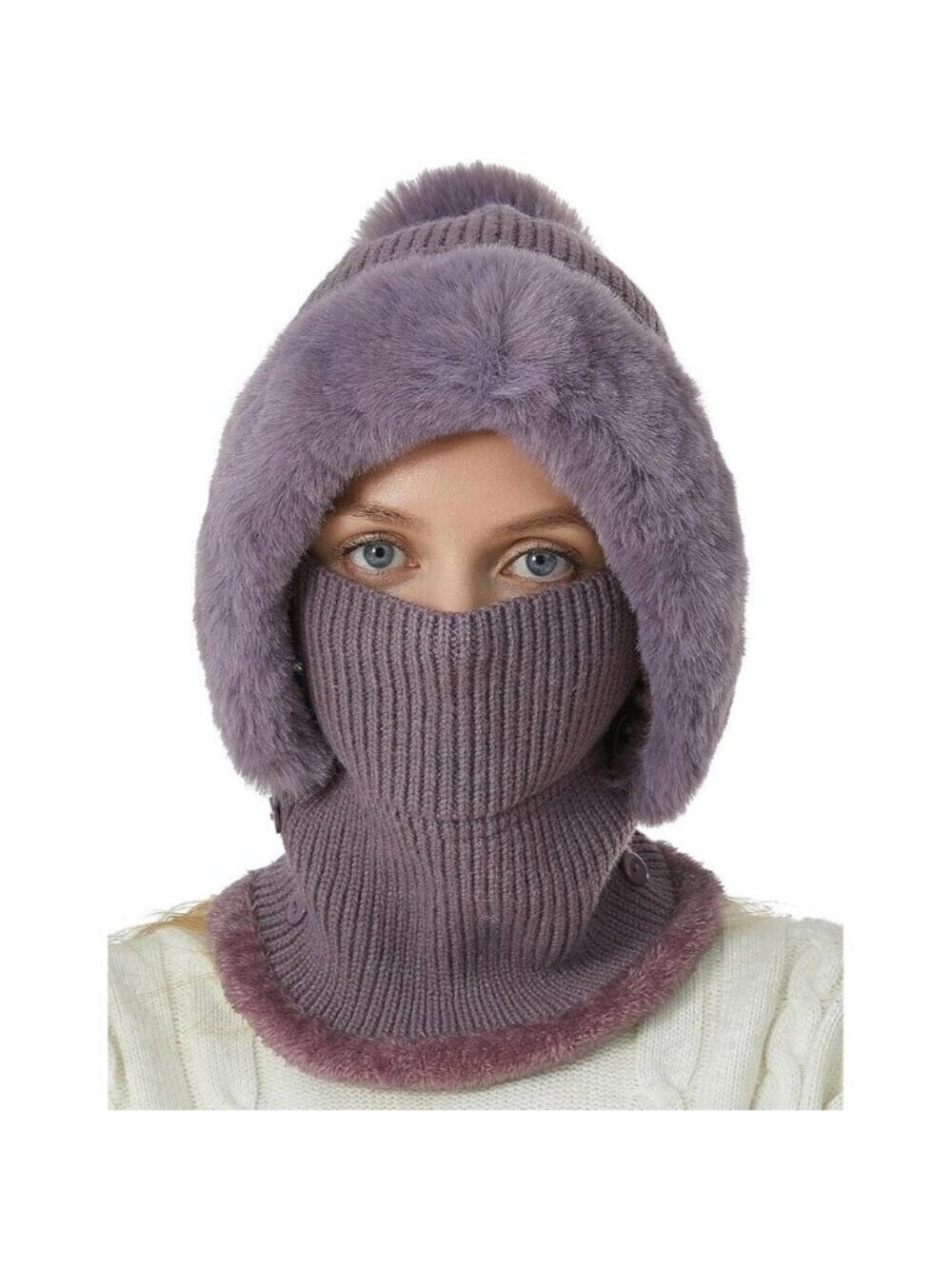 Women’s Winter Beanie Hat Set Fleece Lined Knit Balaclava with Neck Scarf